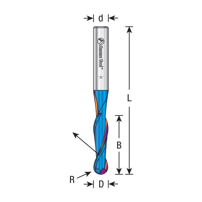 48403-K Solid Carbide Spektra™ Extreme Tool Life Coated Up-Cut Ball Nose Spiral 6mm Dia x 25mm x 6mm Shank Router Bit