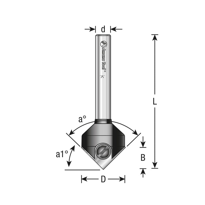 RC-45711-M In-Tech Insert Carbide V Groove 90 Deg x 17.6mm Dia x 8.5mm x 6mm Shank Single Flute Router Bit